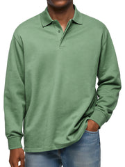Men's Pure Cotton Casual Lapel Double-layer Placket Comfortable Long-sleeved Polo Shirtt