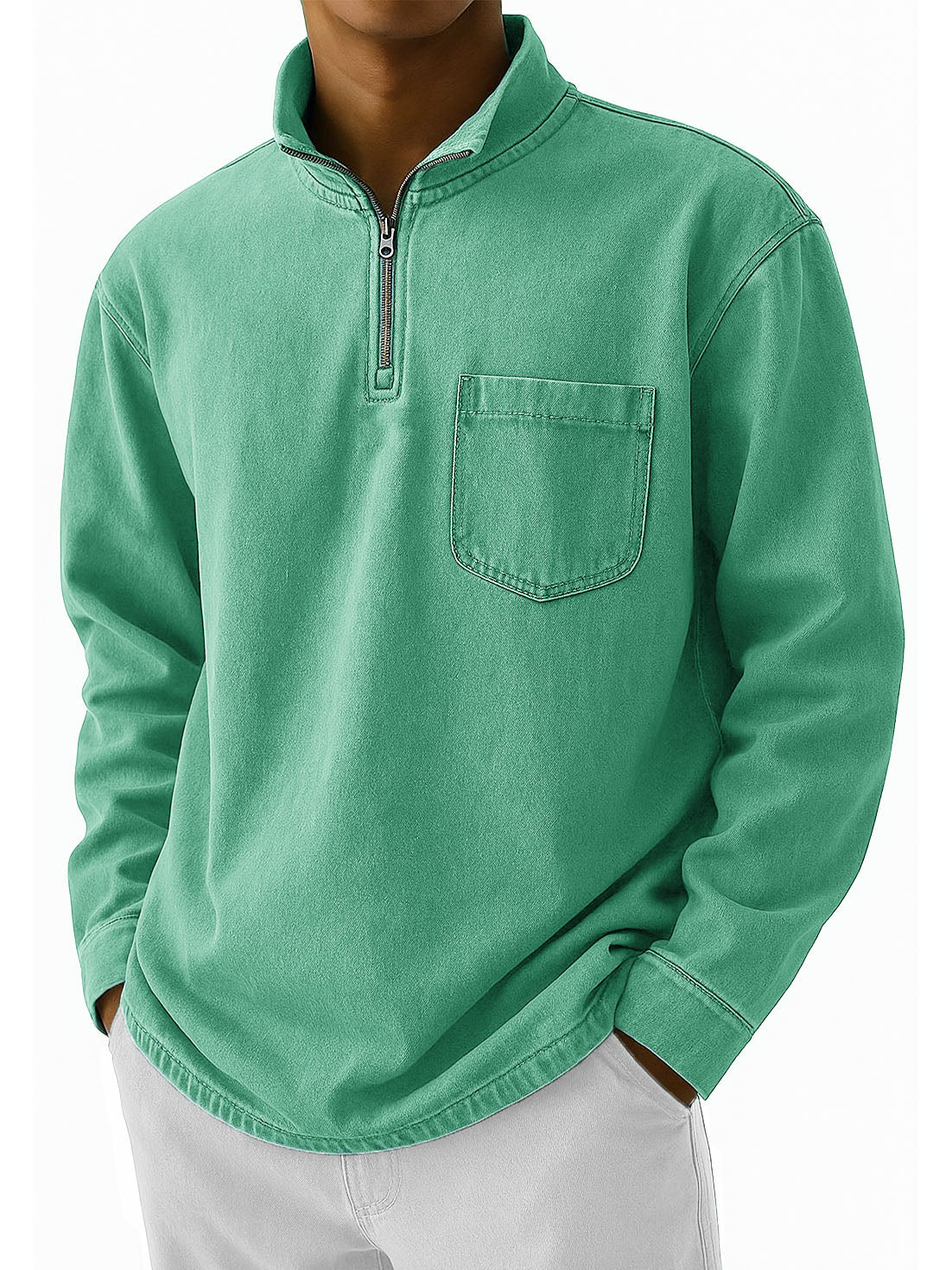 Men's Stylish Retro Half-zip Stand-up Collar Long-sleeved Polo Shirt