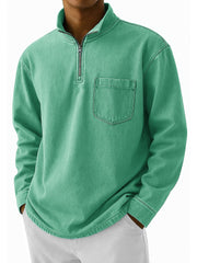 Men's Stylish Retro Half-zip Stand-up Collar Long-sleeved Polo Shirt