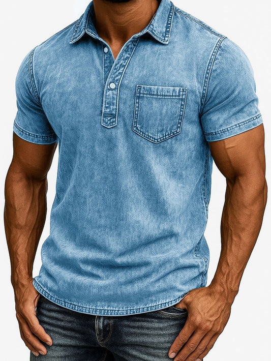 Men's Fashion Outdoor Retro Distressed Fabric Short Sleeve Pocket Polo Shirt