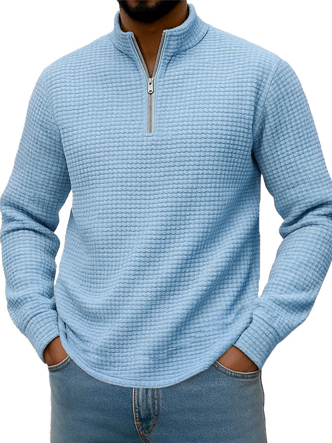  Men's Stylish Casual Corn-patterned Corduroy Fabric Stand-up Collar Half-zip Long-sleeved Sweatshirt 