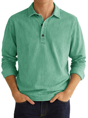  Men's Stylish Vintage Distressed Lapel Long-sleeved Polo Shirt