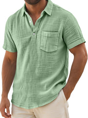 Men's Daily Casual Lapel Button Pocket Comfortable Short-sleeved Polo Shirt