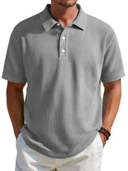 Men's Daily Ribbed Lapel Button Casual Solid Color Short-sleeved Polo Shirt