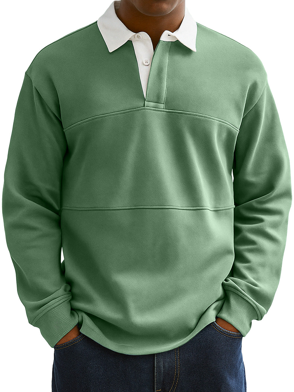 Men's Fashionable Everyday Colorblock Lapel Button Loose Casual Long-sleeved Polo Shirt