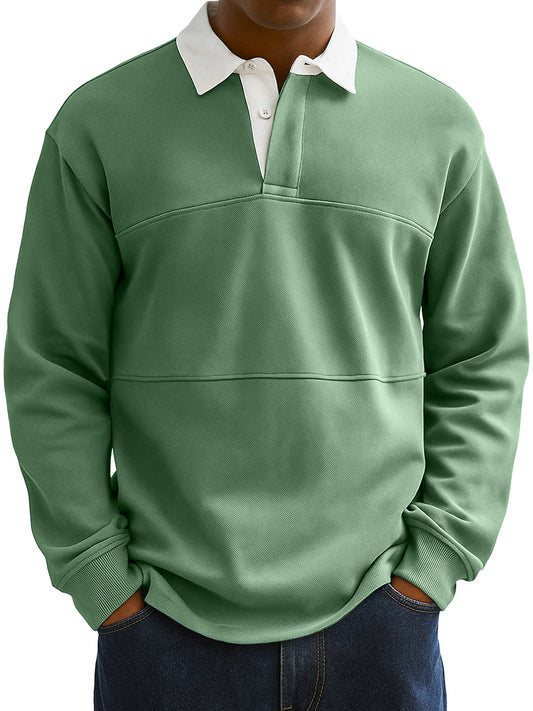 Men's Fashionable Everyday Colorblock Lapel Button Loose Casual Long-sleeved Polo Shirt