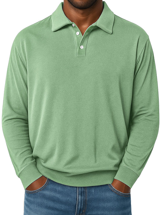 Men's Daily Lapel Button-down Comfortable Loose Casual Long-sleeved Polo Shirt