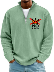 Men's Simple Ribbed No Kings Stand-up Collar Zipper Long-sleeved T-shirt