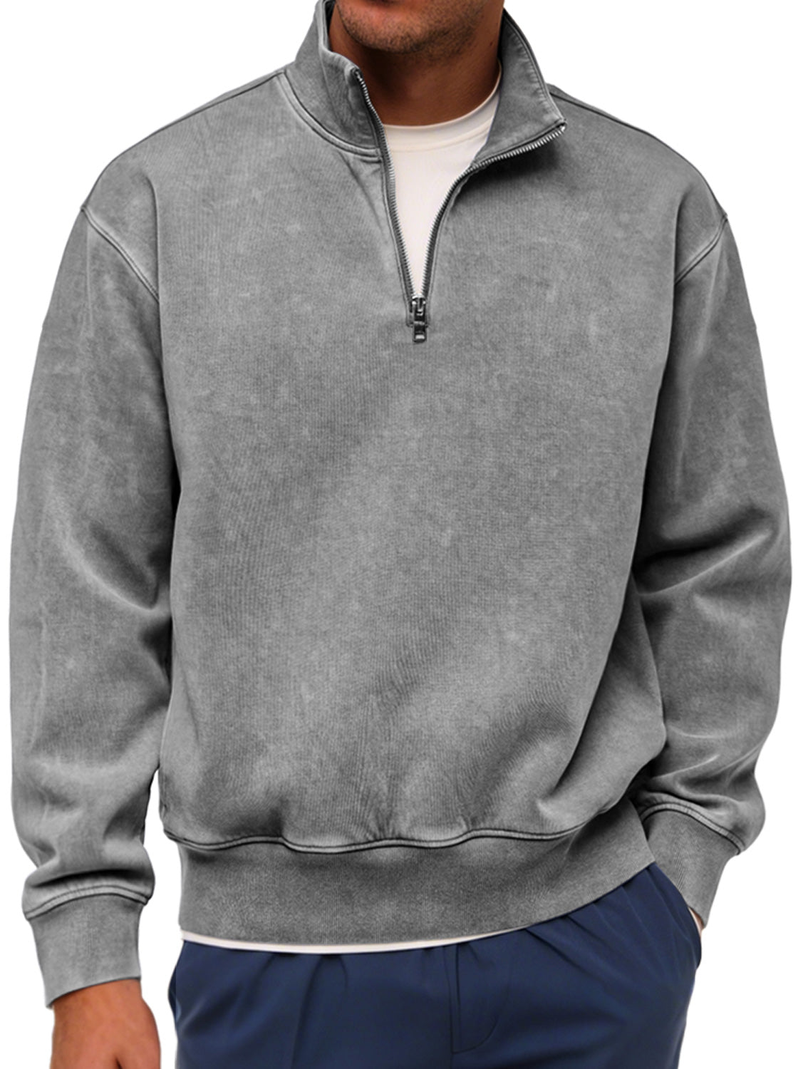 Men's Retro Fashion Stand Collar Zipper Casual Loose Sweatshirt