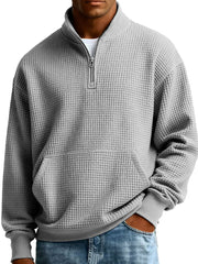 Men's Fashionable Casual Waffle Fabric Stand-up Collar Half-zip Long-sleeved Sweatshirt