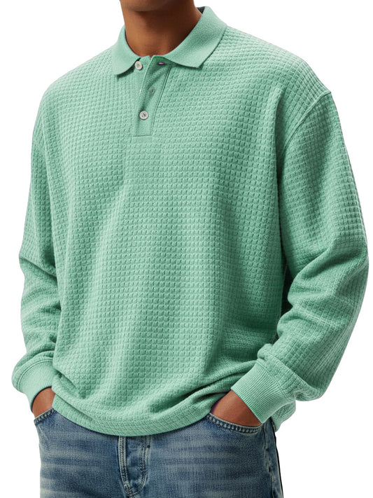Men's Stylish Retro Small Square Fabric Lapel Long-sleeved Polo Shirt 