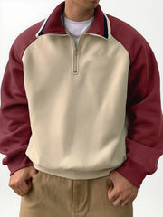 Men's Stylish Retro Patchwork Zippered Loose-fitting Long-sleeved Sweatshirt 