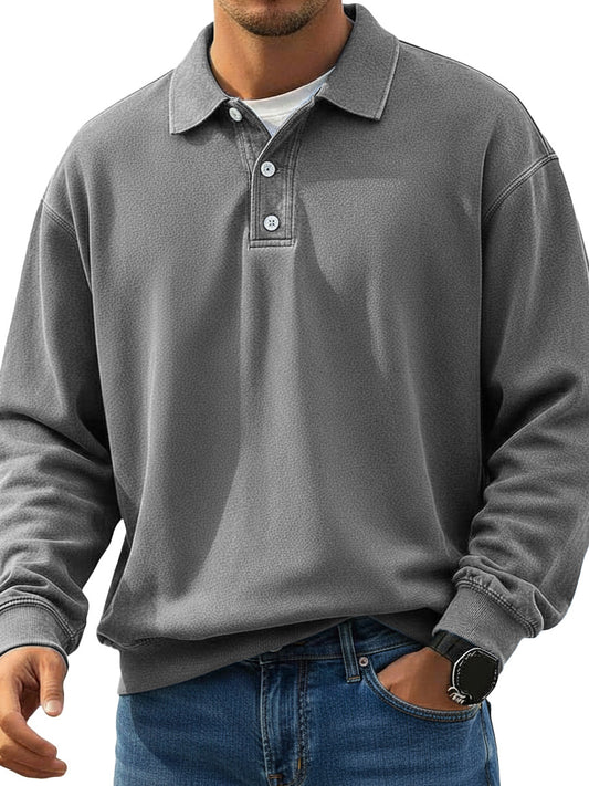  Men's Stylish Retro Lapel Long-sleeved Polo Shirt