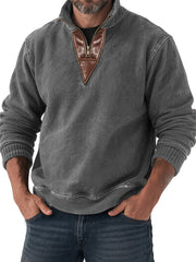 Men's Vintage Casual Patchwork Half-zip Stand-up Collar Casual Sweatshirt