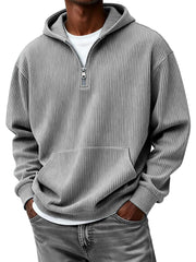 Men's Clothing Fashionable Casual Pit Strip Fabric Zipper Pockets Hooded Long-sleeved Sweatshirt 