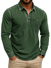 Men's Stylish Retro Outdoor Distressed Pocket Stand Collar Long-sleeved Polo Shirt