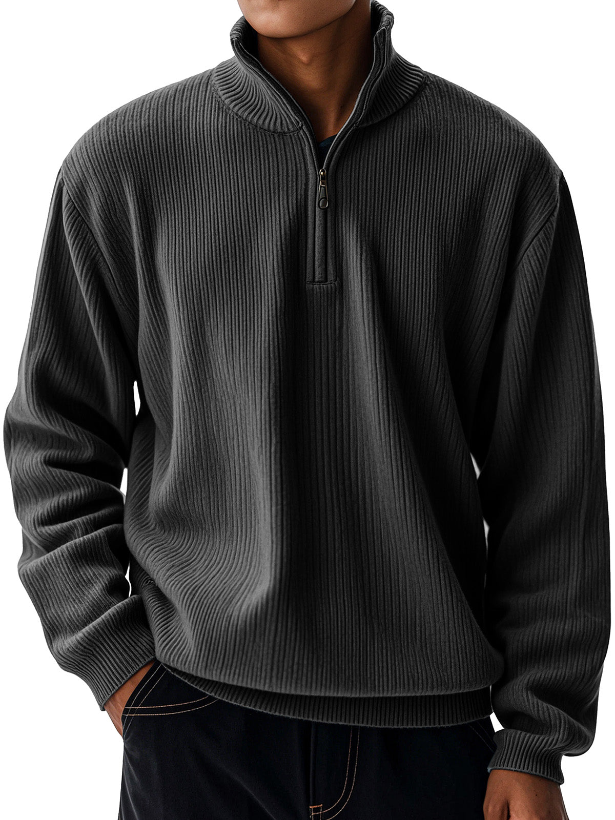 Men's Casual Loose Zipper Stand-neck Long-sleeved Sweater