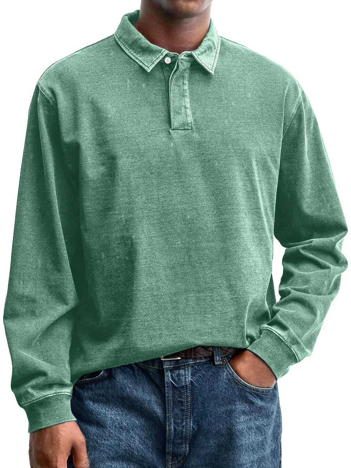 Men's Retro Everyday Lapel Button Casual Long Sleeve Polo Shirt