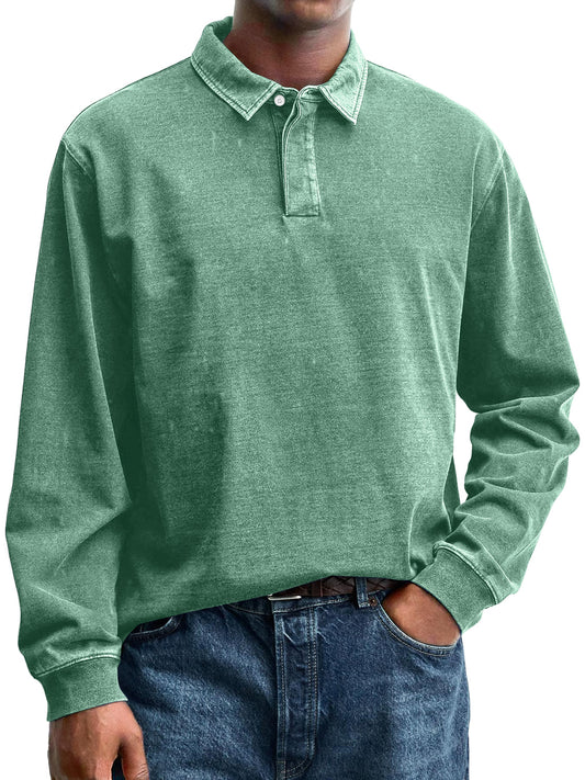 Men's Retro Everyday Lapel Button Casual Long Sleeve Polo Shirt