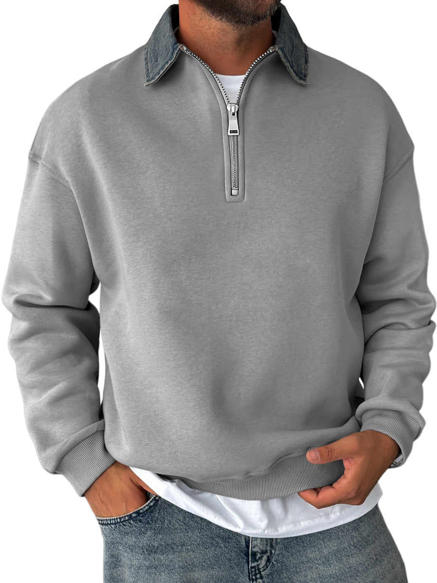 Men's Daily Stitching Lapel Zipper Casual Sweatshirt