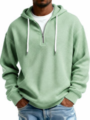 Men's Stylish Casual Waffle Fabric Half-zip Hooded Sweatshirt 