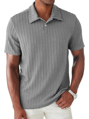 Men's Daily Jacquard Texture Lapel Button Casual Short Sleeve POLO Shirt