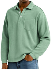 Men's Daily Ribbed Lapel Button-down Casual Pocket Polo Shirt