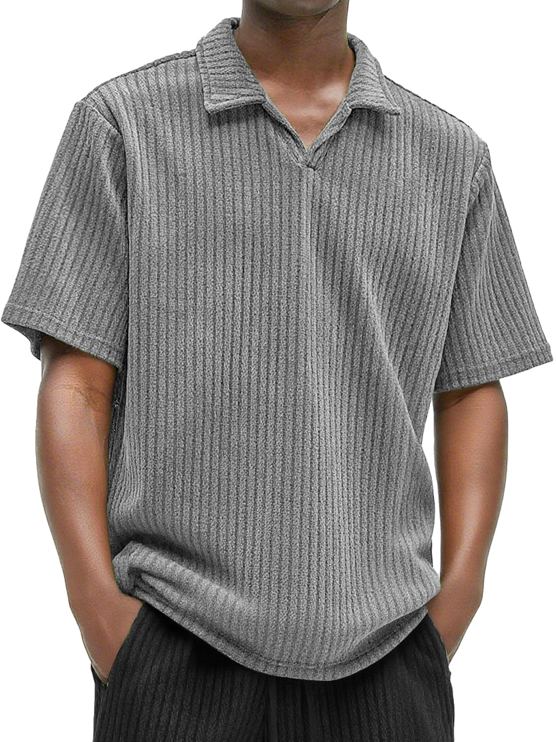 Men's Daily Texture Casual V-neck Solid Color Comfortable Short-sleeved Polo Shirt