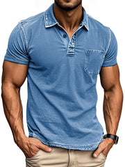 Men's Vintage Outdoor Distressed Short Sleeve Pocket Polo Shirt