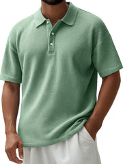 Men's Everyday Waffle Lapel Button Down Casual Short Sleeve Polo Shirt