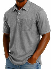 Men's Fashion Casual Retro Washed Short-sleeved Lapel Pocket Polo Shirt 