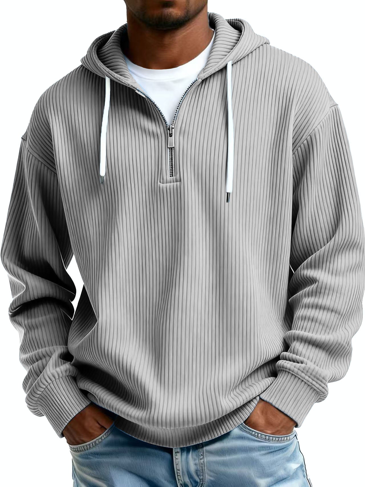 Men's Clothing Fashionable Casual Pit Strip Fabric Zipper Pockets Long-sleeved Sweatshirt 