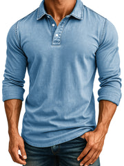 Men's Retro Fashion Distressed Lapel Long-sleeved Polo Shirt