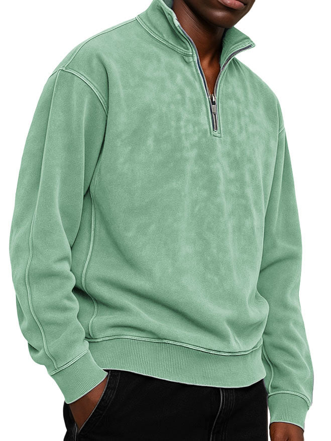 Men's Clothing Fashionable Casual Daily Stand-neck Suede Fabric Long-sleeved Zipper Hoodie