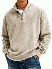 Men's Casual Suede Fabric Stand-neck Half-zipper Long-sleeved Hoodie