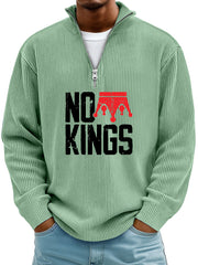 Men's Simple No Kings Ribbed Stand-up Collar Zipper Casual Long-sleeved T-shirt