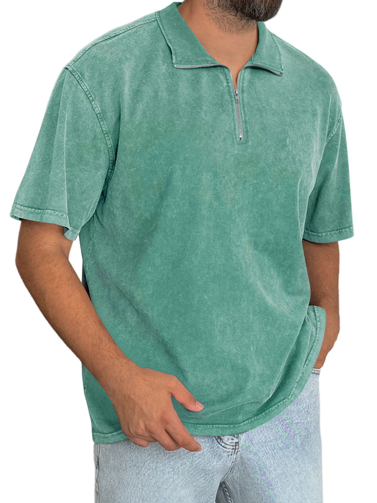 Men's Everyday Retro Stand Collar Zipper Casual Short Sleeve T-Shirt