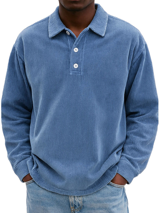 Men's Stylish Retro Casual Corduroy Lapel Long-sleeved Polo Shirt 