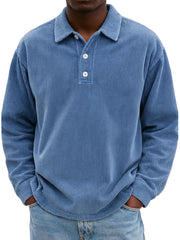 Men's Stylish Retro Casual Corduroy Lapel Long-sleeved Polo Shirt 