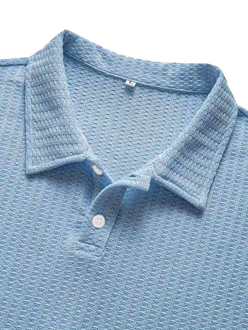 Men's Fashionable Retro Waffle Fabric Short Sleeve Polo Shirt
