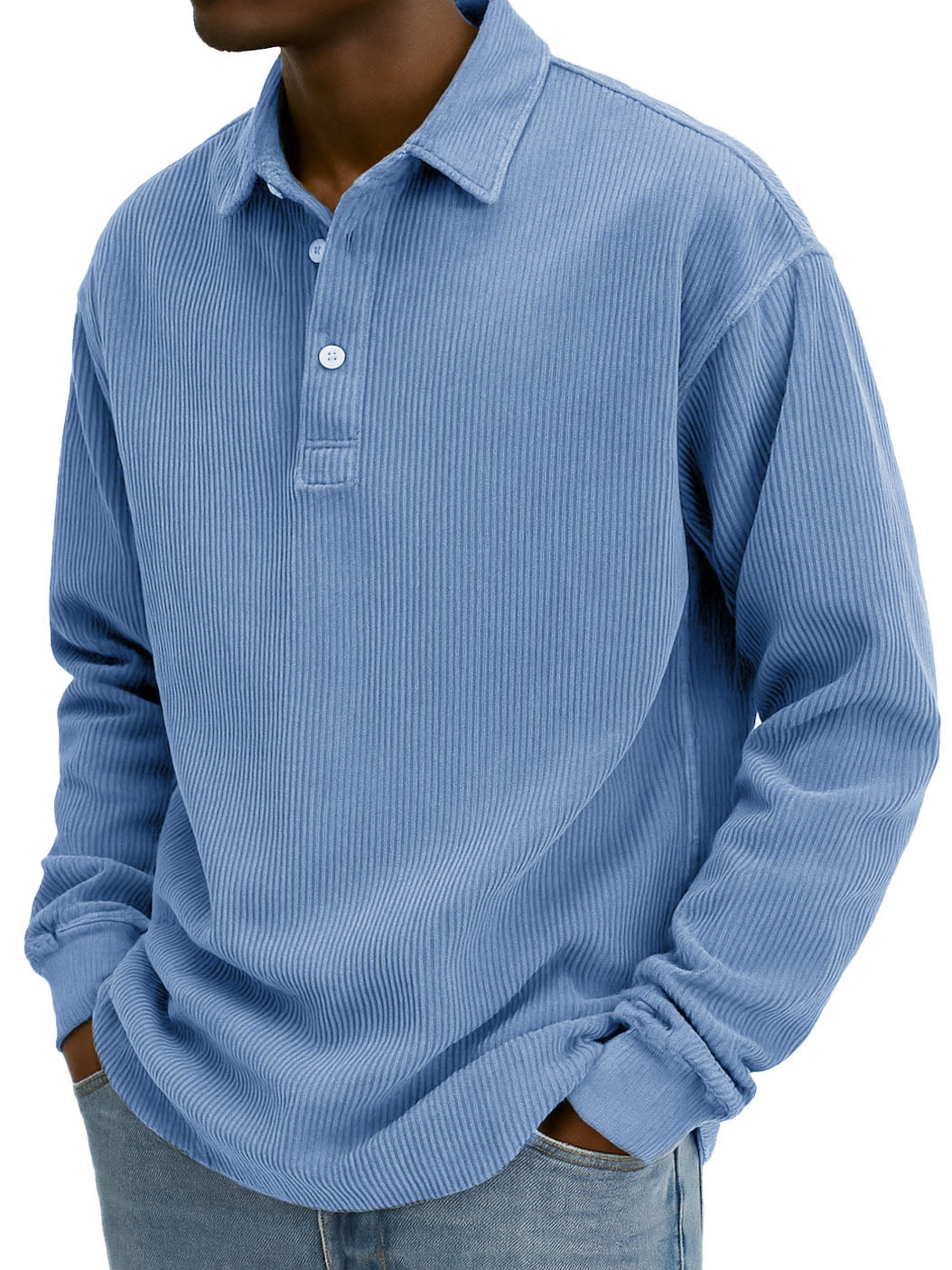 Men's Stylish Retro Corduroy Lapel Long-sleeved Polo Shirt