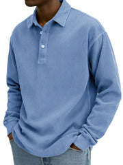 Men's Stylish Retro Corduroy Lapel Long-sleeved Polo Shirt