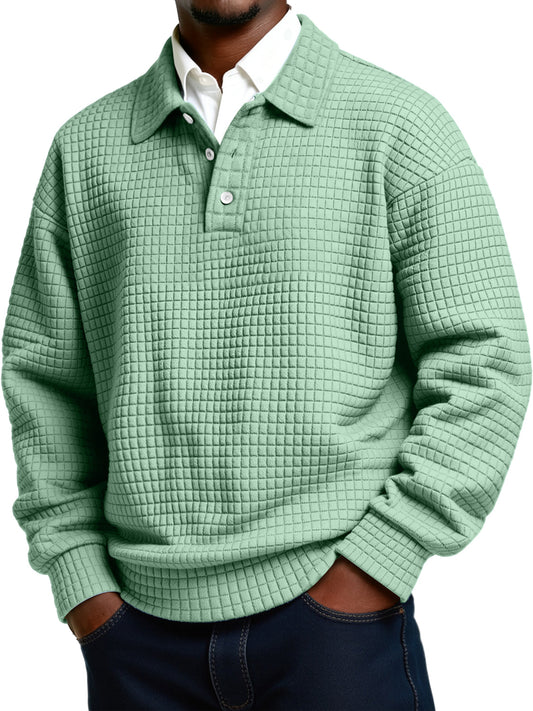 Men's Daily Small Plaid Lapel Button Casual Long-sleeved Polo Shirt