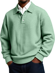 Men's Daily Small Plaid Lapel Button Casual Long-sleeved Polo Shirt