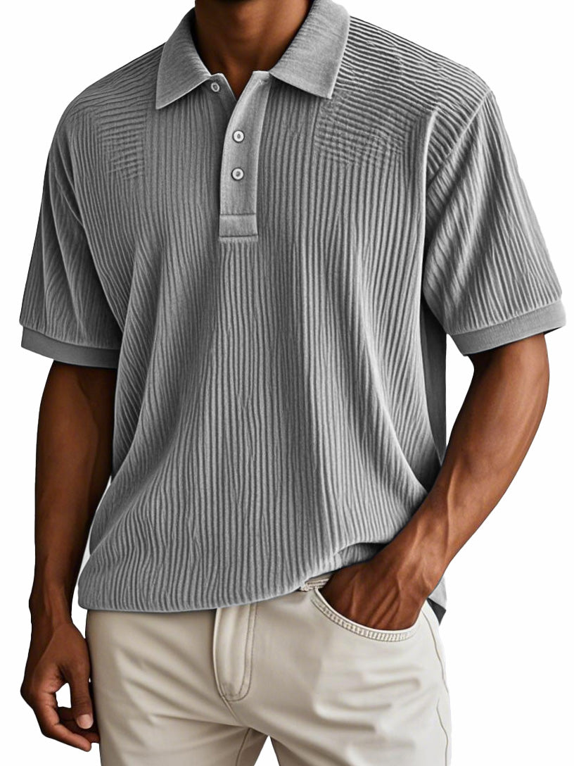 Men's Fashion Retro Corduroy Fabric Short-sleeved Polo Shirt 