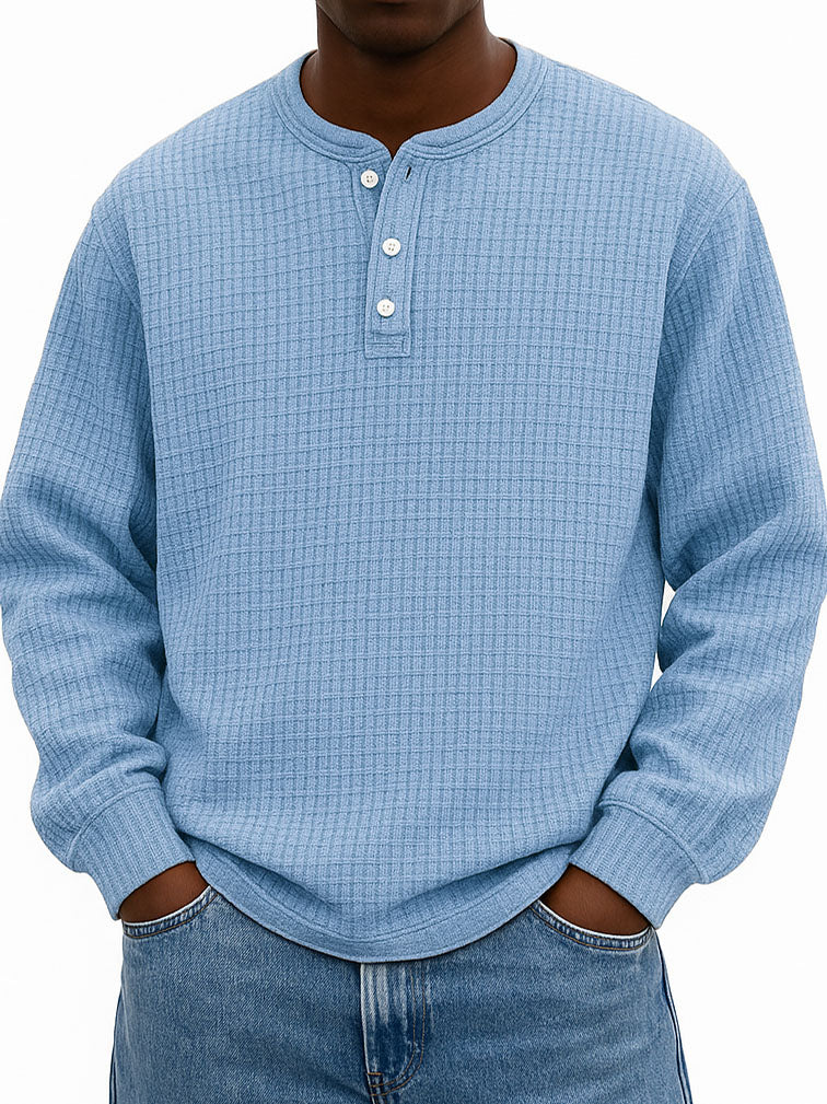  Men's Stylish Casual Corn-patterned Corduroy Fabric Stand-up Collar Half-zip Long-sleeved Henley Shirt