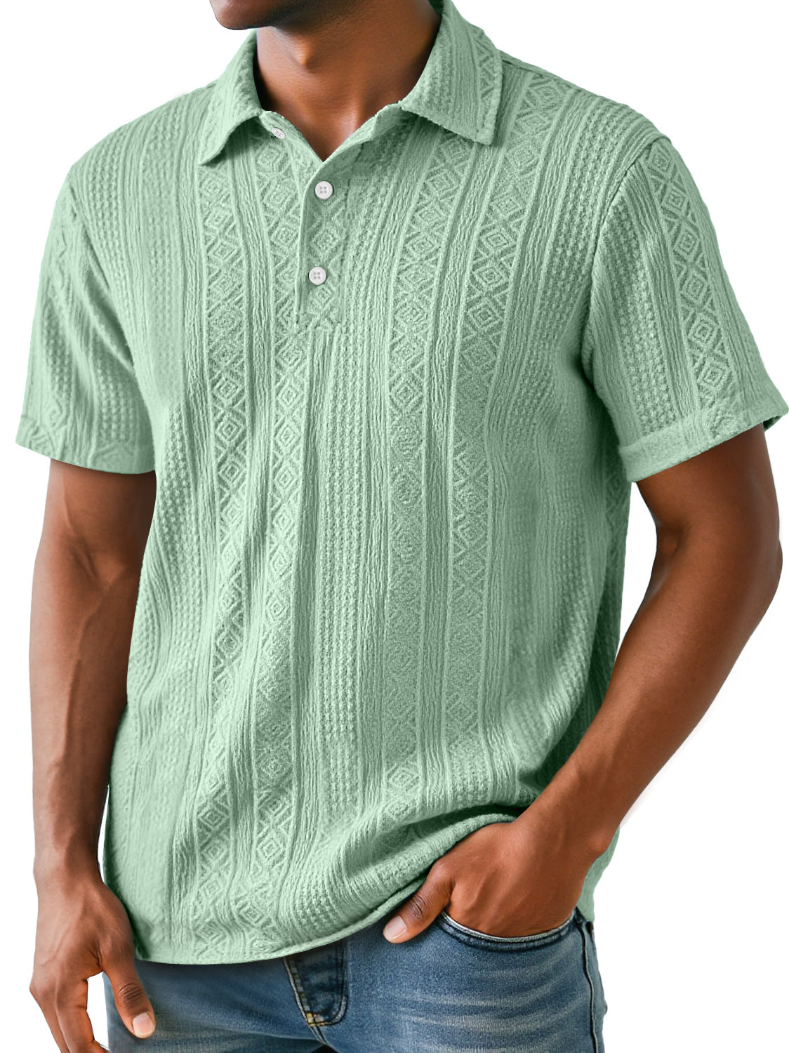 Men's Daily Lapel Jacquard Texture Casual Short-sleeved Polo Shirt