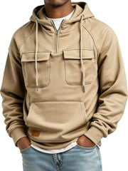 Men's Retro Zipper Double Pocket Embroidered Logo Casual Hoodie