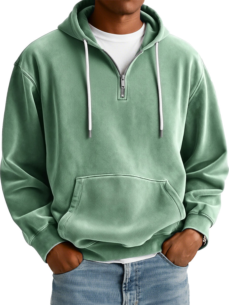 Men's Simple Suede Casual Zipper Hooded Sweatshirt