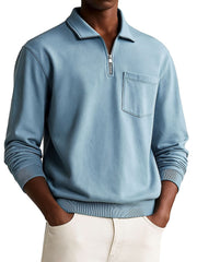 Men's Stylish Retro Everyday Multicolor Long-sleeved Lapel Pocket Polo Shirt 